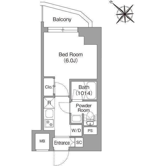 コンフォリア・リヴ横浜平沼(1K/4階)の間取り写真