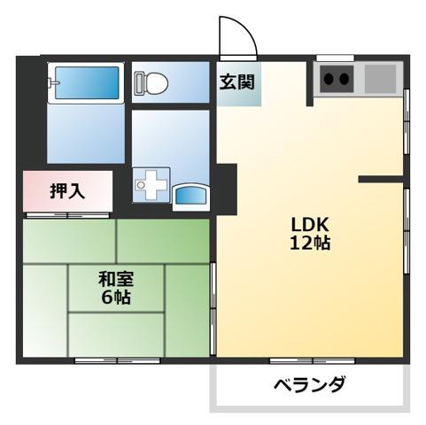 ヴィラオーク(1LDK/2階)の間取り写真