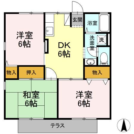 サンモールII(3DK/1階)の間取り写真