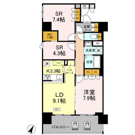 リーラ横浜川和町(1LDK/1階)の間取り写真