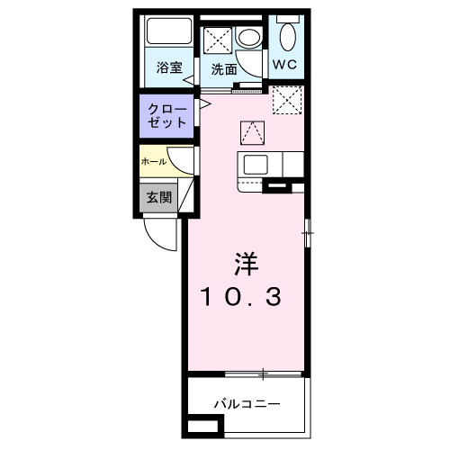 ピクシー(ワンルーム/1階)の間取り写真