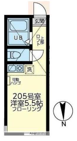 ユナイト白楽ペルセウスの杜(ワンルーム/2階)の間取り写真