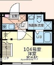 リアンスコートRS(1K/1階)の間取り写真