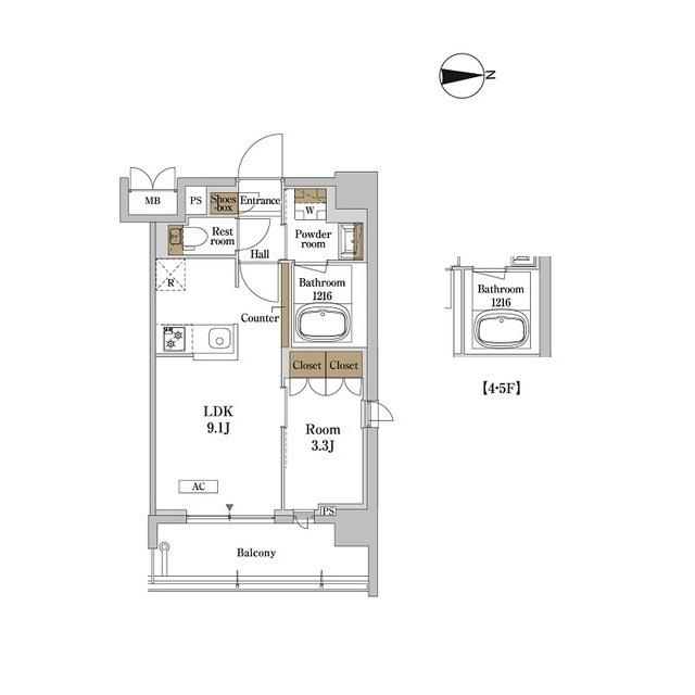 RJRプレシア蒲田(1LDK/5階)の間取り写真
