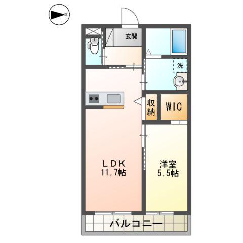 エバーリーフ(1LDK/2階)の間取り写真