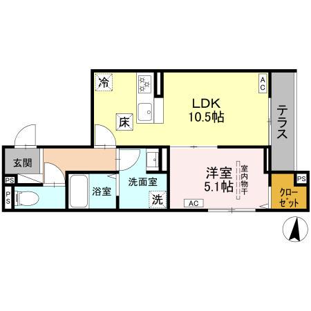 エリオント大和中央(1LDK/1階)の間取り写真