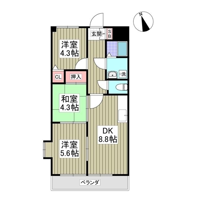 プリンスⅡビル(3DK/2階)の間取り写真