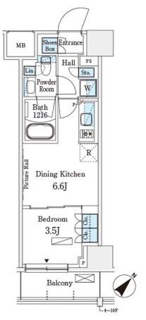パークアクシス横浜伊勢佐木町通(1DK/10階)の間取り写真