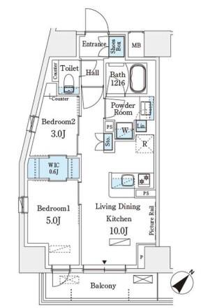 パークアクシス横浜伊勢佐木町通(2LDK/3階)の間取り写真