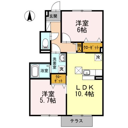 コスモ白井III(2LDK/1階)の間取り写真