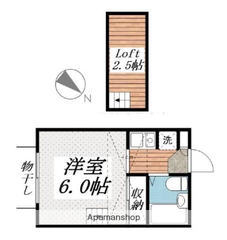 カーサ鵠沼(1K/2階)の間取り写真