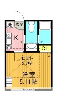 ウィステニア弘明寺(1K/2階)の間取り写真
