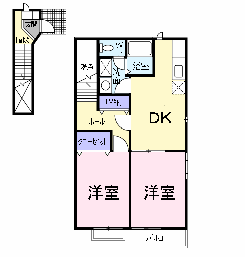 メゾントゥボヌール(2DK/2階)の間取り写真