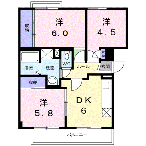 小田急電鉄小田原線 愛甲石田駅 徒歩19分 3階建 築30年(3DK/3階)の間取り写真