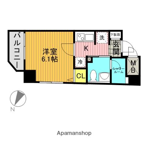 シュガール戸部(1K/4階)の間取り写真