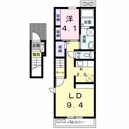 フローラル(1LDK/2階)の間取り写真