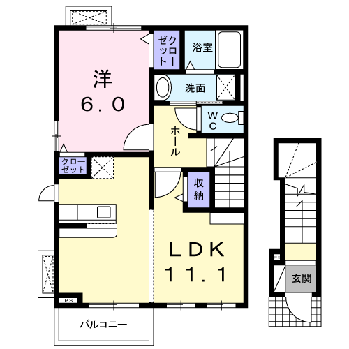 サンリットウエストB(1LDK/2階)の間取り写真