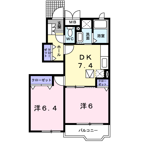 ブリーゼ鎌倉(2DK/1階)の間取り写真