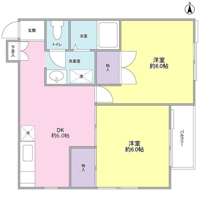 フェリースSEYAA棟(2DK/1階)の間取り写真