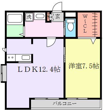 ツインキューブA(1LDK/2階)の間取り写真