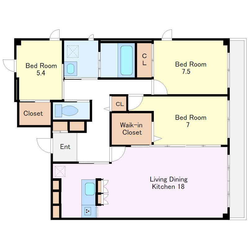 くらやしきマンション(3LDK/3階)の間取り写真
