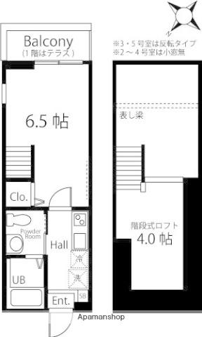 ハーミットクラブハウス峰岡Ⅲ(1K/2階)の間取り写真