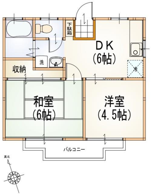 グリーンコーポA(2DK/2階)の間取り写真