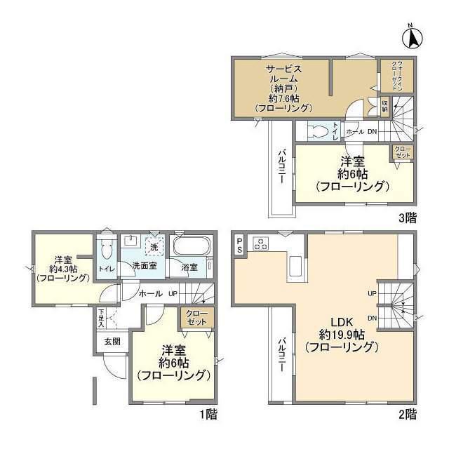 横浜市ブルーライン 新羽駅 徒歩12分 3階建 築4年(3SLDK)の間取り写真