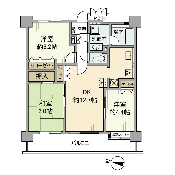 平塚八重咲町三和プラザ(3LDK/4階)の間取り写真