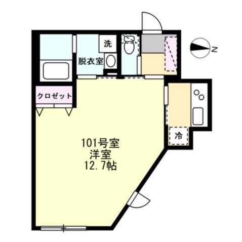 ティファナ茅ヶ崎(1K/1階)の間取り写真