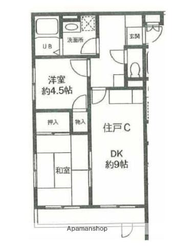 山洋ハイツ(2DK/4階)の間取り写真