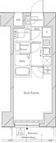 ラフィスタ横浜阪東橋Ⅱ(1K/4階)の間取り写真