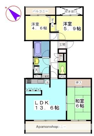 ハイツ東戸塚 II B棟(3LDK/2階)の間取り写真