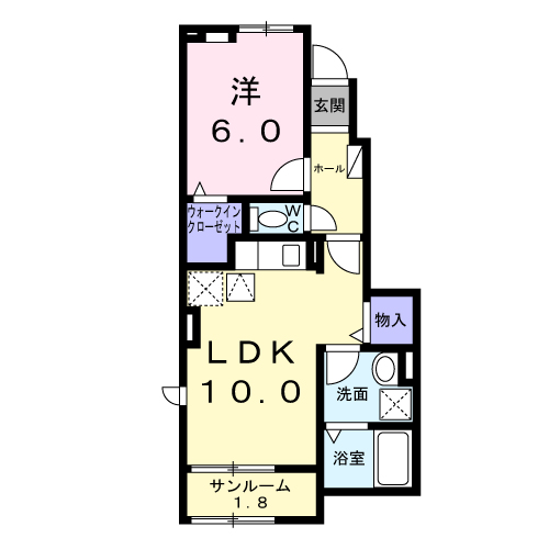 アムールD(1LDK/1階)の間取り写真