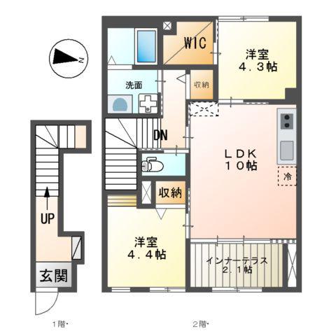 ジェメリ湘南(2LDK/2階)の間取り写真