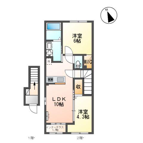 リバレイン マルカワ(2LDK/2階)の間取り写真