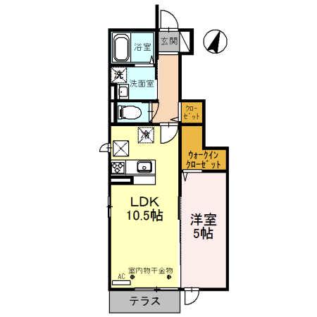ヴィルヌーヴB棟(1LDK/1階)の間取り写真