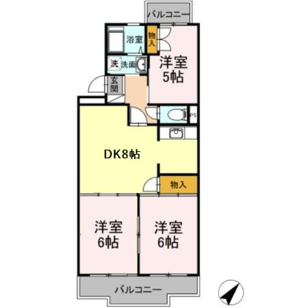 山王塚レジデンス(3DK/2階)の間取り写真