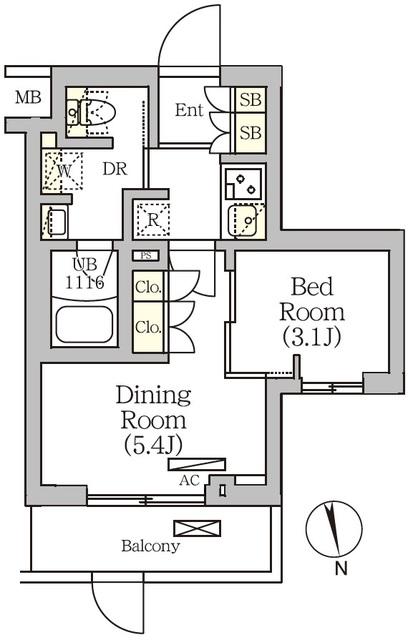 ARKMARK南品川(1DK/1階)の間取り写真