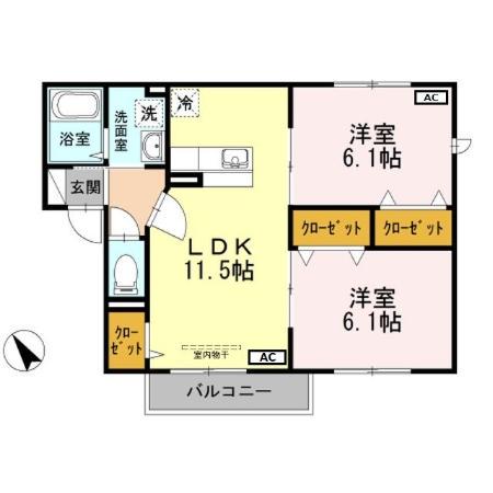 ルミエール(2LDK/2階)の間取り写真