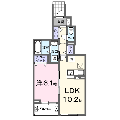 HI-ROSETTA B(1LDK/1階)の間取り写真