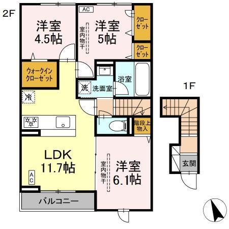 グラースK(3LDK/2階)の間取り写真