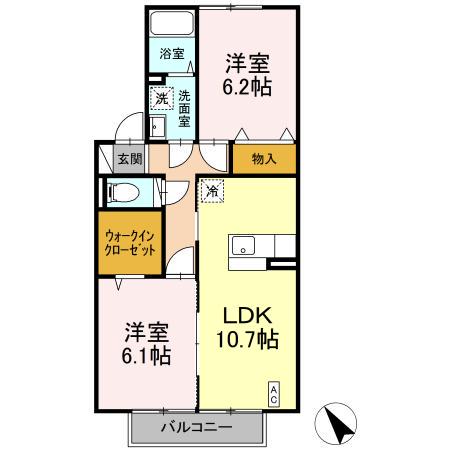 クレール秋桜(2LDK/2階)の間取り写真
