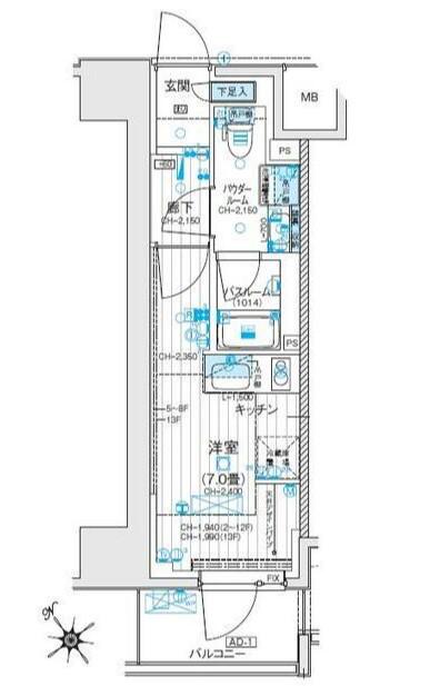 デュオステージ藤沢(ワンルーム/12階)の間取り写真