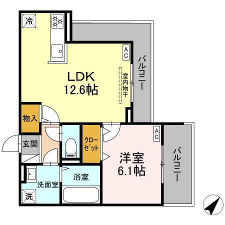 DBLESS上大岡(1LDK/2階)の間取り写真