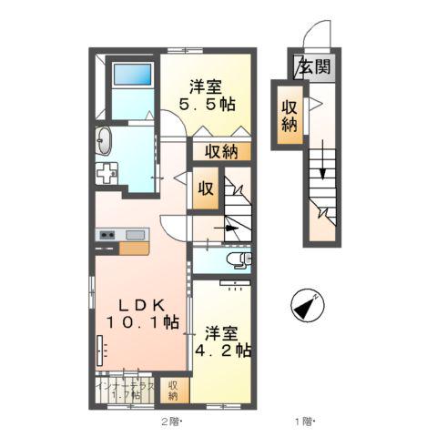 厚木市下川入アパート(2LDK/2階)の間取り写真