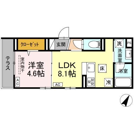 フラクタス南林間(1LDK/1階)の間取り写真