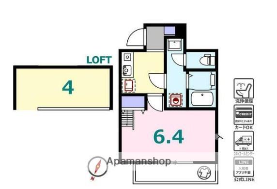 シュガール御所山ONE(1K/2階)の間取り写真