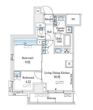 パークアクシス横浜伊勢佐木町通(2LDK/3階)の間取り写真