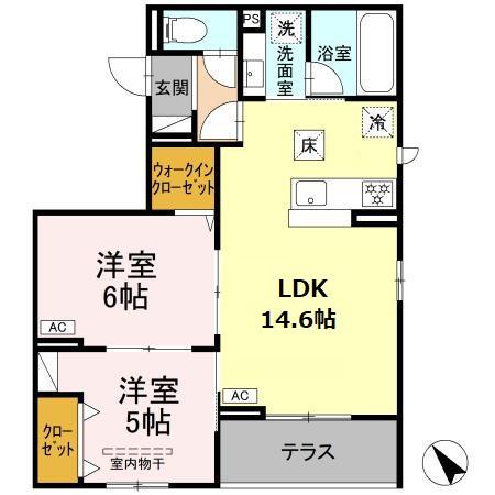 シャルムコート(2LDK/1階)の間取り写真